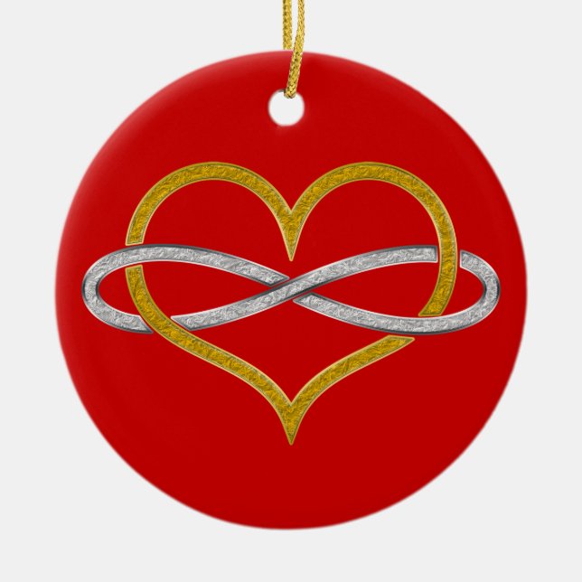 Heart Infinity Gold Silver Ceramic Ornament (Front)