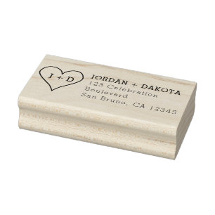 Heart Initials Modern Wood Wedding Return Address Rubber Stamp