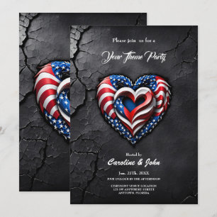 Heart is in the classic colours of the USA flag.  Invitation