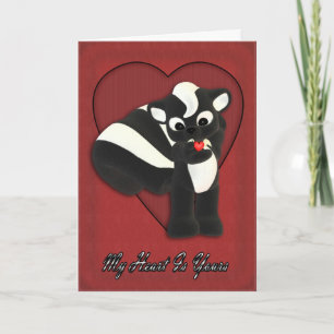 Heart is Yours Cute little Skunk with flying heart Holiday Card