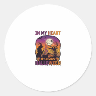 Heart Its Always Halloween Witch Cauldron Tree Moo Classic Round Sticker