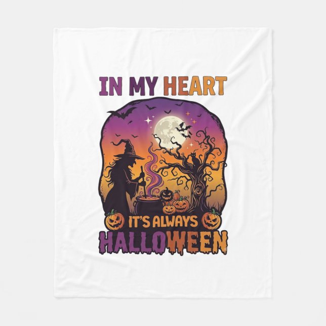 Heart Its Always Halloween Witch Cauldron Tree Moo Fleece Blanket (Front)