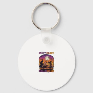 Heart Its Always Halloween Witch Cauldron Tree Moo Keychain