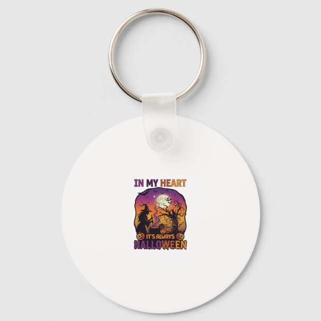 Heart Its Always Halloween Witch Cauldron Tree Moo Keychain (Front)