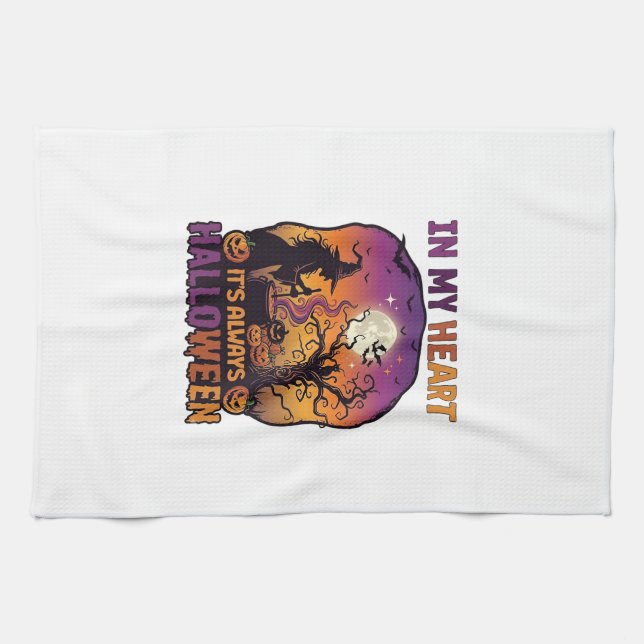 Heart Its Always Halloween Witch Cauldron Tree Moo Kitchen Towel (Horizontal)