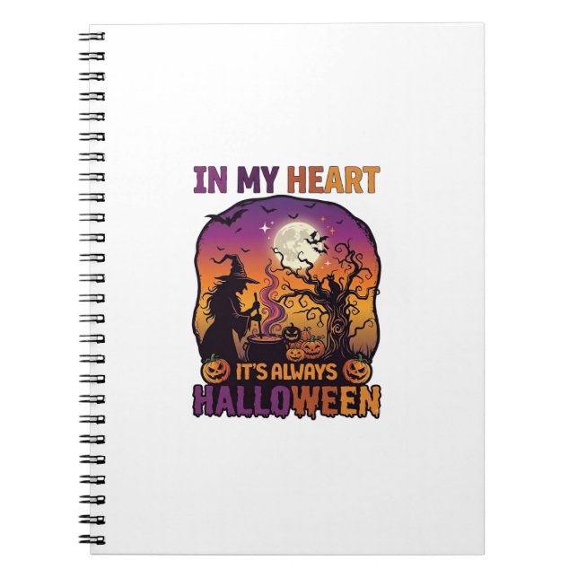 Heart Its Always Halloween Witch Cauldron Tree Moo Notebook (Front)