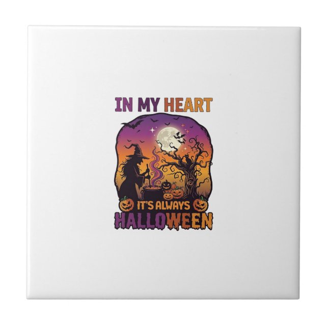 Heart Its Always Halloween Witch Cauldron Tree Moo Tile (Front)