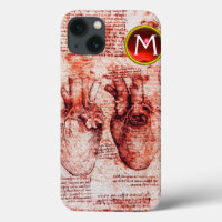 Heart,Its Blood Vessels Parchment Red Gem Monogram