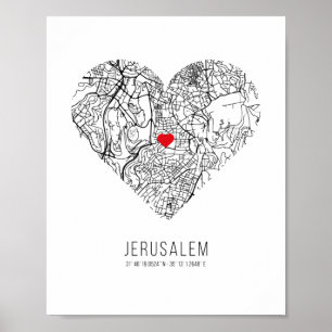 Heart Jerusalem City Map (Israel) Poster