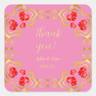 Heart Jewelled Frame Thank You Wedding Sticker