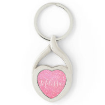 Heart Keychain Glitter Personalized Name Pink