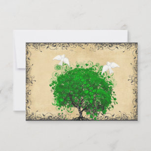 Heart Leaf Emerald Tree Dove Bird Wedding RSVP Card