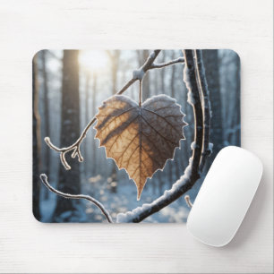 Heart Leaf In Winter Woods Mouse Pad