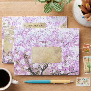 Heart Leaf Lavender Tree Vintage Bird Wedding Envelope