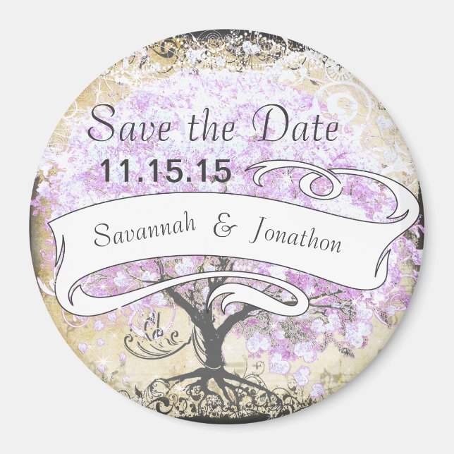 Heart Leaf Lavender Tree Vintage Bird Wedding Magnet (Front)