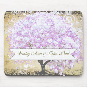 Heart Leaf Lavender Tree Vintage Bird Wedding Mouse Pad