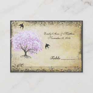 Heart Leaf Lavender Tree Vintage Bird Wedding Place Card