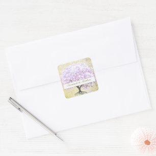 Heart Leaf Lavender Tree Vintage Bird Wedding Square Sticker