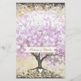 Heart Leaf Lavender Tree Vintage Bird Wedding Stationery
