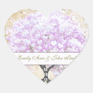 Heart Leaf Lavender Tree Vintage Bird Wedding Sticker
