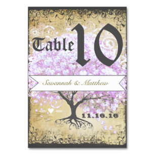 Heart Leaf Lavender Tree Vintage Bird Wedding Table Number