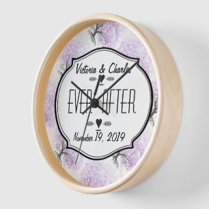 Heart Leaf Lavender Tree Vintage Bird Wedding Wall Clock