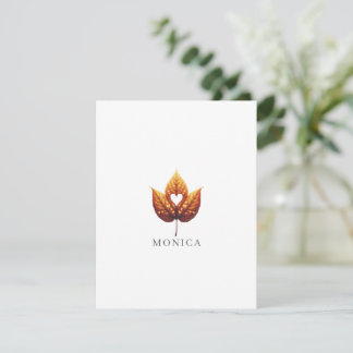 Heart Leaf Minimalist Orange Personalized Card