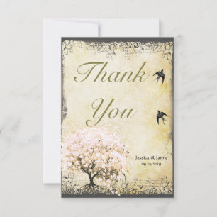 Heart Leaf Pink Tree Thank you Card