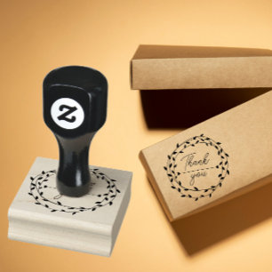 heart Leaf Wreath Thank You business parcel Rubber Stamp