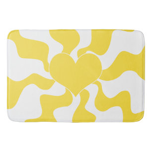 Heart - Lemon Yellow and White Bath Mat