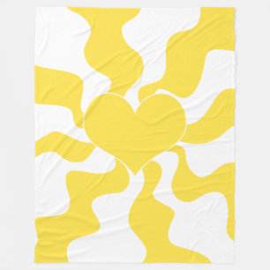Heart - Lemon Yellow and White Fleece Blanket