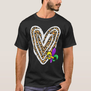 Heart Leopard Fleur de Lis Mardi Gras Carnival New T-Shirt