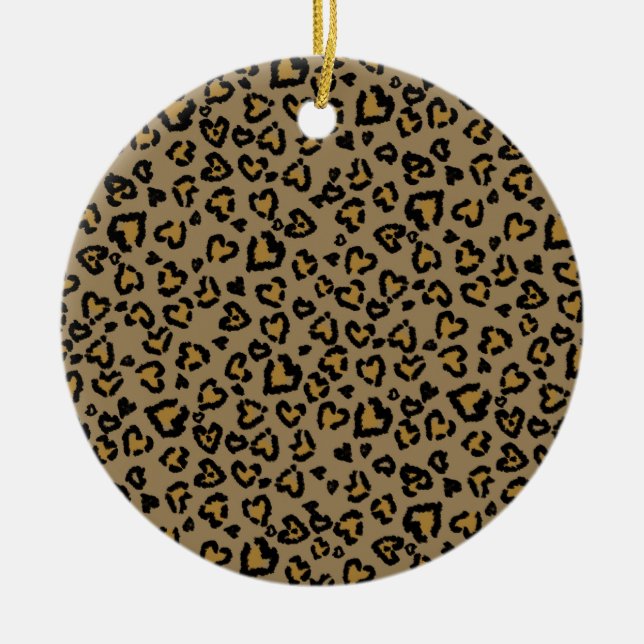 Heart Leopard Pattern in Natural Colours Ceramic Ornament (Front)