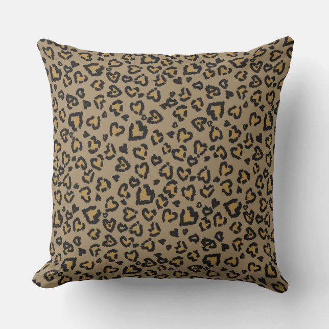 Heart Leopard Pattern in Natural Colours Outdoor Pillow (Front)