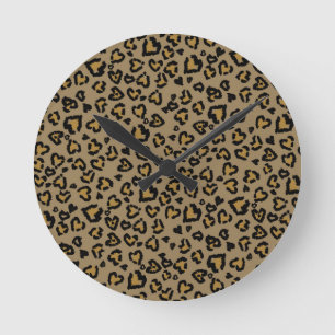 Heart Leopard Pattern in Natural Colours Round Clock