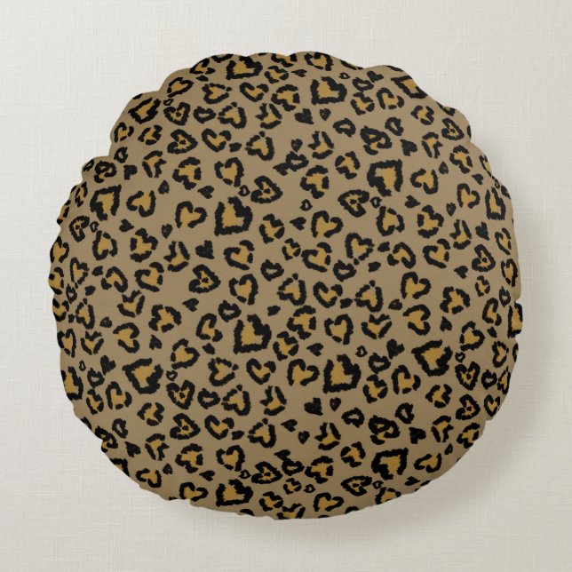 Heart Leopard Pattern in Natural Colours Round Pillow (Front)