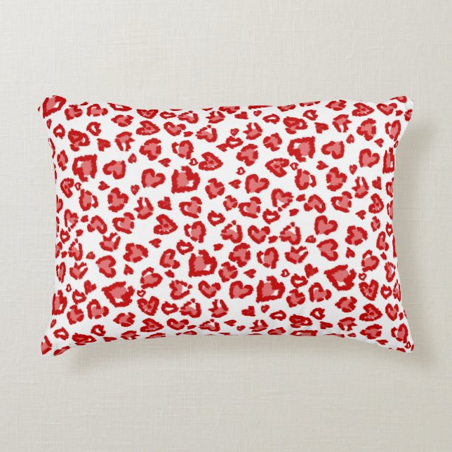 Heart Leopard Pattern in Red and White Accent Pillow (Front)