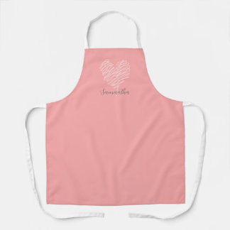 Heart Line Art Modern Minimalist Pink Apron