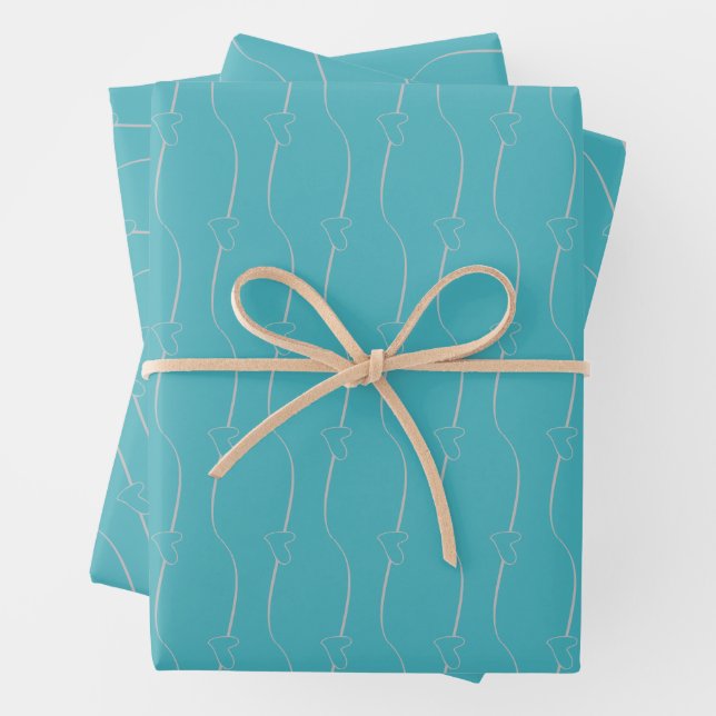 Heart Link Silver Verdigris Wedding Engagement Wrapping Paper Sheet (In situ)