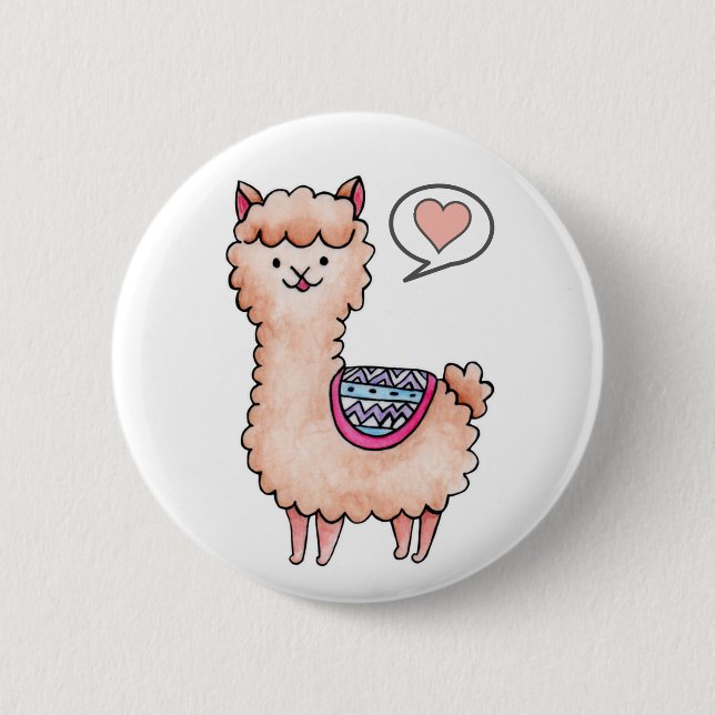 Heart Llama 2 Inch Round Button (Front)