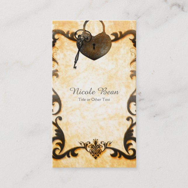 Heart Lock & Key Vintage Antique Business Card (Front)