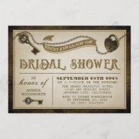 Heart Lock Skeleton Key Bridal Shower Invitations