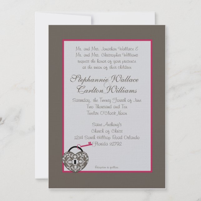 Heart Lock Wedding Invitation (Front)