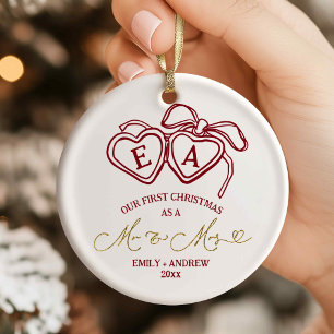 Heart Locket Christmas Wedding Ceramic Ornament