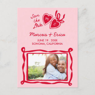 Heart Locket Custom Photo Initials Save the Date  Postcard