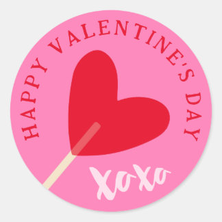 Heart Lollipop XOXO Love Valentine's Day Pink Red Classic Round Sticker
