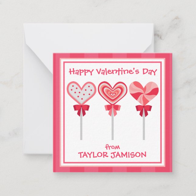 Heart Lollipops Valentine's Gift Enclosure Cards (Front)