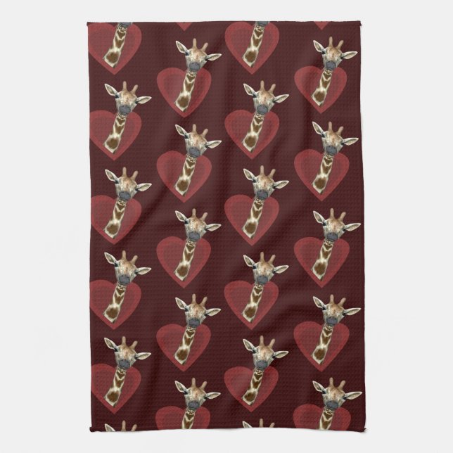 Heart Lost To Giraffes Kitchen Towel (Vertical)