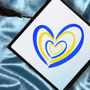 Heart Love and Peace Anti War Blue Yellow Ukraine Graduation Cap Topper