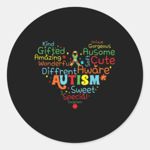 Heart Love Autism Ribbon Support Mental Health Classic Round Sticker